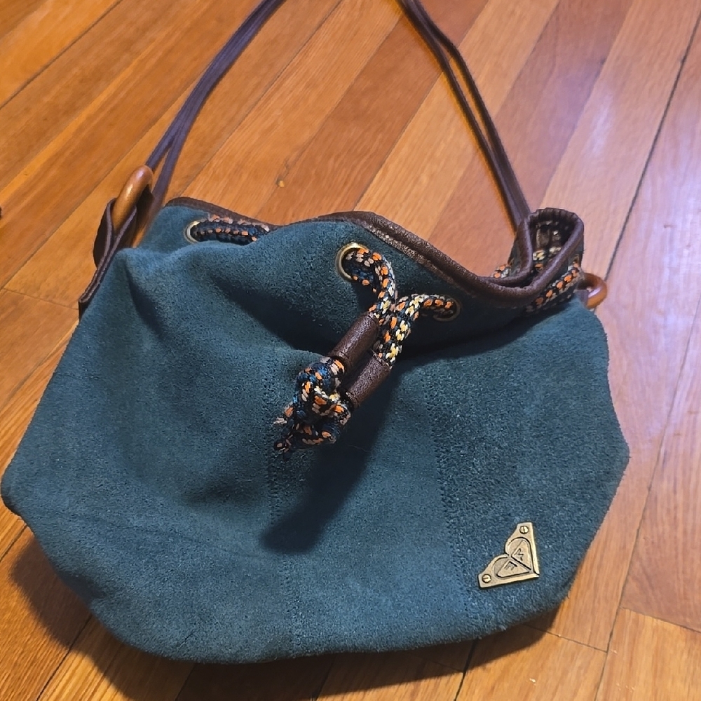 Blue and Brown Hobo Bag with Suede-like Finish